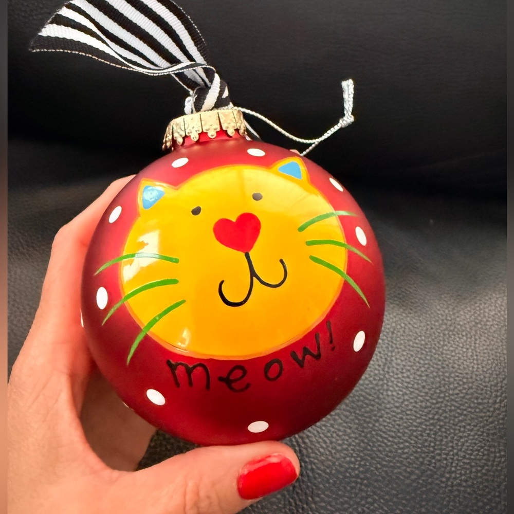 New Cotton colors Hand-Painted Cat Christmas Ornament Kitty – Meow! 5”